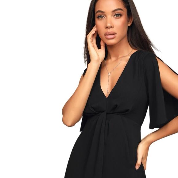 Lulus 'With This Kiss' Black Flutter Sleeve Mini Dress Size Large - Picture 3 of 15